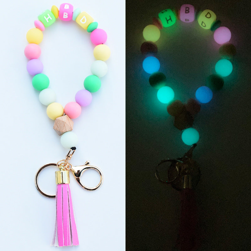 Wholesale Silicone Beaded Alphabet Wrist Keychain
